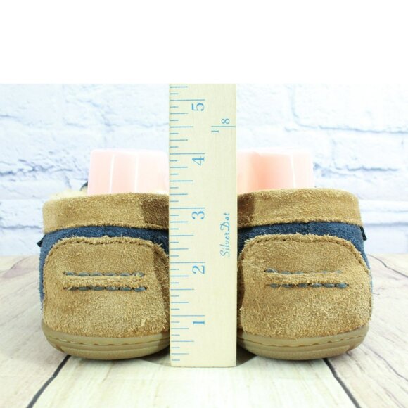 *LL Bean Blue Suede Wicked Good Shearling Lined Venetian Slippers Size 12 Inches - Picture 6 of 9